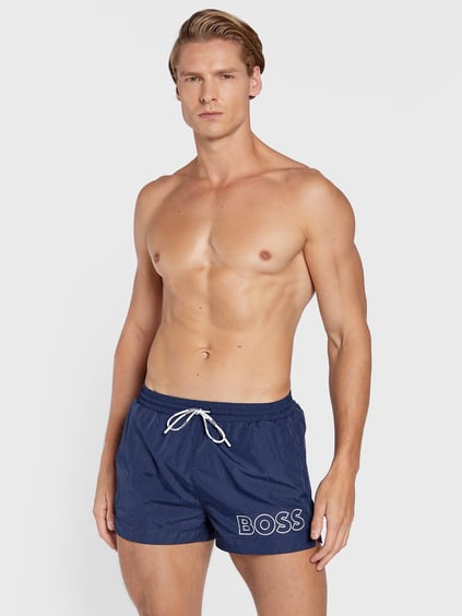 BOSS BOSS Erkek Boss Yazı Desen Bel Bağlamalı Kısa Boy Mavi Mayo 50469280-413