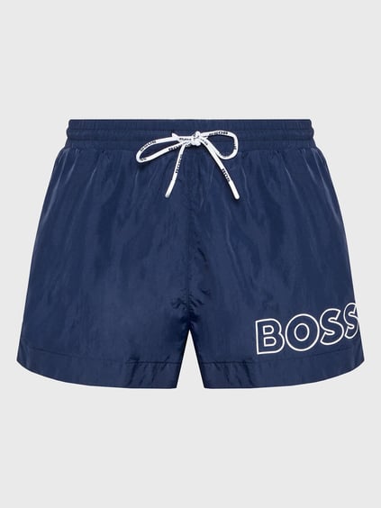 BOSS BOSS Erkek Boss Yazı Desen Bel Bağlamalı Kısa Boy Mavi Mayo 50469280-413