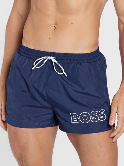 BOSS BOSS Erkek Boss Yazı Desen Bel Bağlamalı Kısa Boy Mavi Mayo 50469280-413