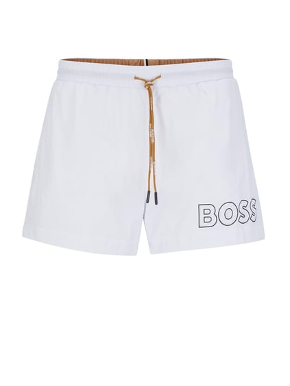 BOSS BOSS Erkek Boss Yazı Desen Bel Bağlamalı Kısa Boy Beyaz Mayo 50469280-100