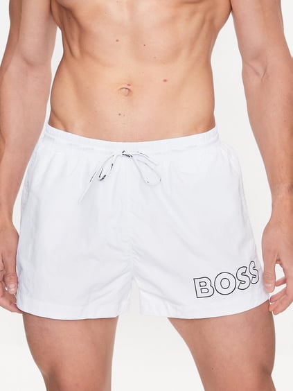 BOSS BOSS Erkek Boss Yazı Desen Bel Bağlamalı Kısa Boy Beyaz Mayo 50469280-100