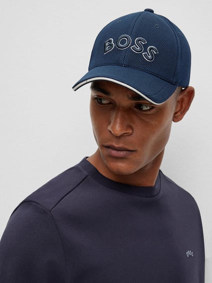 BOSS BOSS Erkek BOSS Yazılı Ayarlanabilir Pike Kumaş Lacivert Spor Şapka 50492737-402