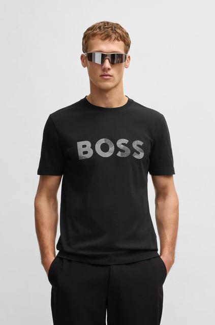BOSS BOSS Erkek BOSS Yazılı Kısa Kollu Bisiklet Yaka Siyah T-Shirt 50537834-001