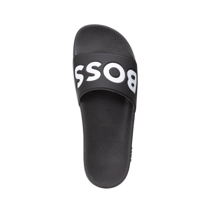 BOSS BOSS Erkek Büyük Logo Detaylı Üst Yüzey Rahat ve Düz Tabanlı Siyah-Beyaz Terlik 50536835-002