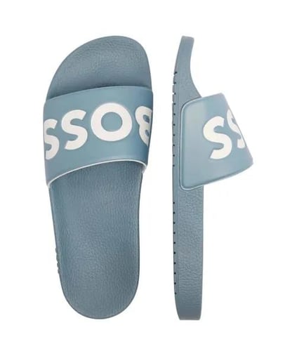 BOSS BOSS Erkek Büyük Logo Detaylı Üst Yüzey Rahat ve Düz Tabanlı Mavi Terlik 50536835-483