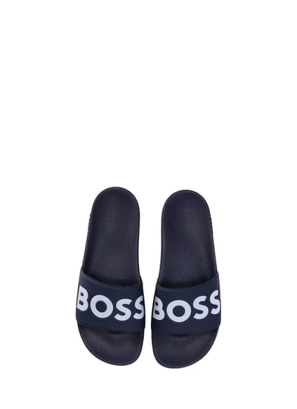 BOSS BOSS Erkek Büyük Logo Detaylı Üst Yüzey Rahat ve Düz Tabanlı Lacivert Terlik 50536835-405
