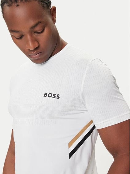 BOSS  BOSS Erkek Dar Kalıp Aktif Nem Kontrol Özellikli Kumaş Yuvarlak Yaka Kısa Kollu Beyaz T-Shirt 50543329-100