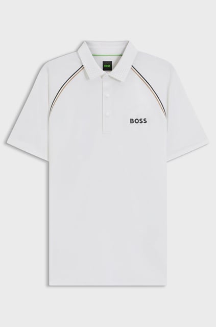 BOSS  BOSS Erkek Dar Kalıp Marka İmza Çizgili Beyaz Polo Yaka T-Shirt 50543333-100