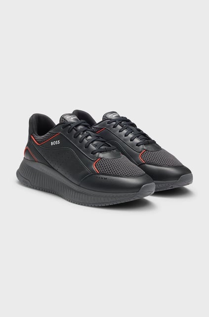 BOSS BOSS Erkek Deri ve File Karışımlı Astarlı Rahat Taban Gri Sneaker 50548706-016