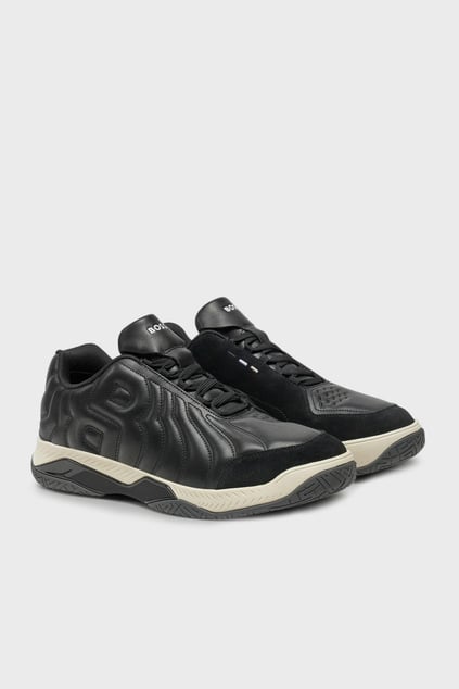 BOSS BOSS Erkek Deri Yüksek Taban Marka Kabartma Desenli Siyah Sneaker 50523190-001