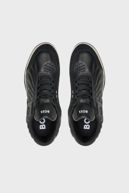 BOSS BOSS Erkek Deri Yüksek Taban Marka Kabartma Desenli Siyah Sneaker 50523190-001
