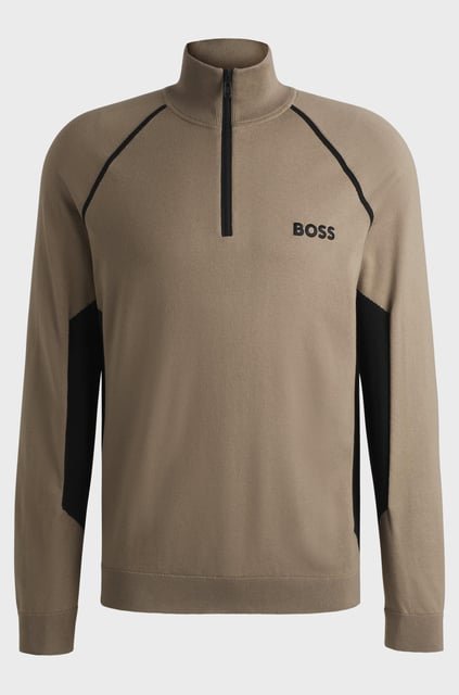 BOSS BOSS Erkek Dik Yaka Femuar Kapamalı Bel Kenarları Renk Desenli Bej Kazak 50519377-334