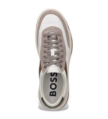 BOSS BOSS Erkek Doğal Deri ve Süet Karışımlı Düşük Bilekli Düz Taban Bej1 Sneaker 50548705-461