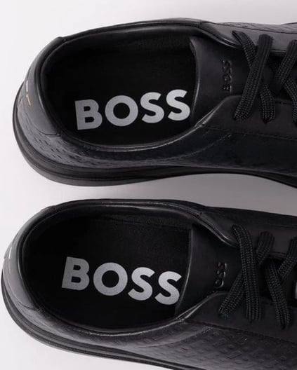 BOSS BOSS Erkek Düz Rahat Taban Monogram Logolu Deri Siyah Sneaker 50536507-005