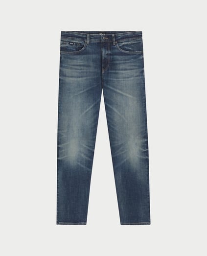 BOSS  BOSS Erkek Eskitme Desenli Normal Kalıp Pamuklu Esnek Denim Lacivert Jeans 50546630-421