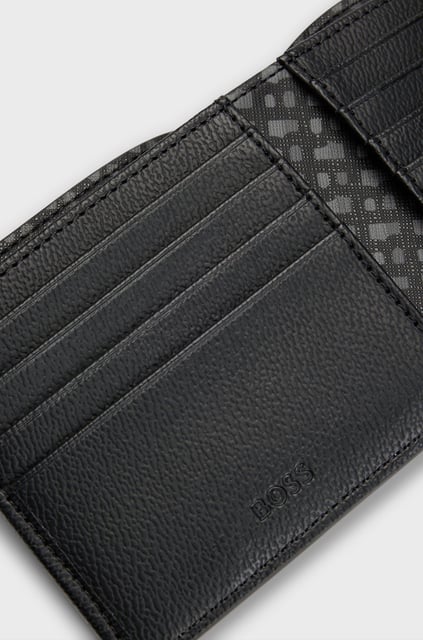 BOSS BOSS Erkek Gümüş Marka Monogramlı Çok Bölmeli Siyah Cüzdan 50529519-001