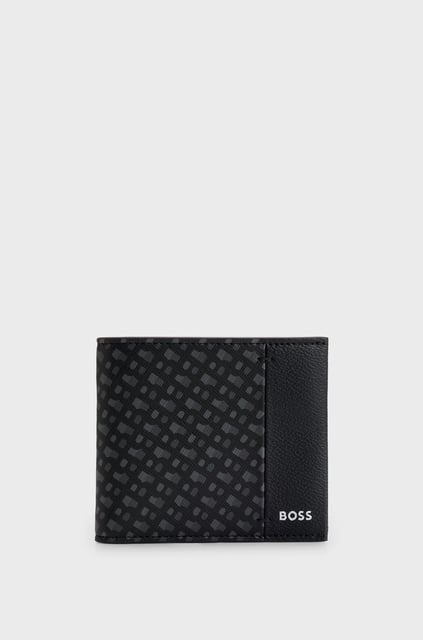 BOSS BOSS Erkek Gümüş Marka Monogramlı Çok Bölmeli Siyah Cüzdan 50529519-001