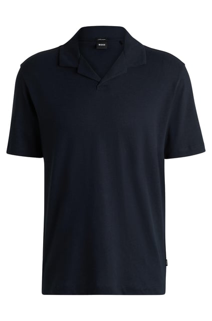 BOSS BOSS Erkek Kısa Kol Polo Yaka Düz Model Keten Lacivert Polo Yaka T-Shirt 50537502-404