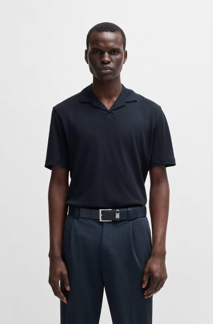 BOSS BOSS Erkek Kısa Kol Polo Yaka Düz Model Keten Lacivert Polo Yaka T-Shirt 50537502-404