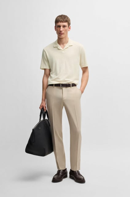 BOSS BOSS Erkek Kısa Kol Polo Yaka Düz Model Keten Bej Polo Yaka T-Shirt 50537502-131
