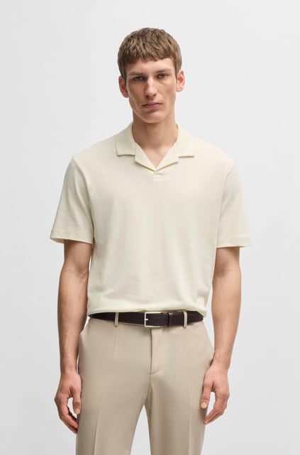 BOSS BOSS Erkek Kısa Kol Polo Yaka Düz Model Keten Bej Polo Yaka T-Shirt 50537502-131