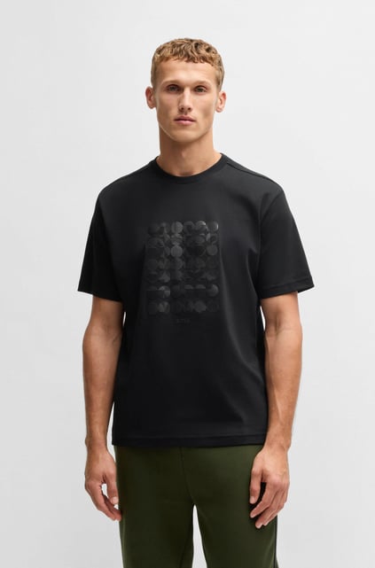 BOSS BOSS Erkek Kısa Kol Yuvarlak Desenli Bisiklet Yaka Siyah T-Shirt 50537845-001