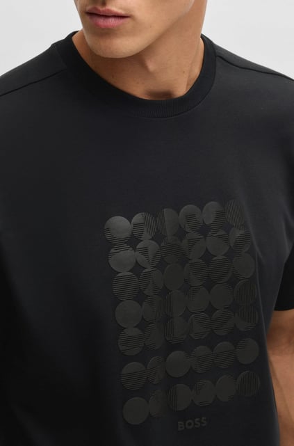 BOSS BOSS Erkek Kısa Kol Yuvarlak Desenli Bisiklet Yaka Siyah T-Shirt 50537845-001