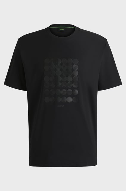 BOSS BOSS Erkek Kısa Kol Yuvarlak Desenli Bisiklet Yaka Siyah T-Shirt 50537845-001