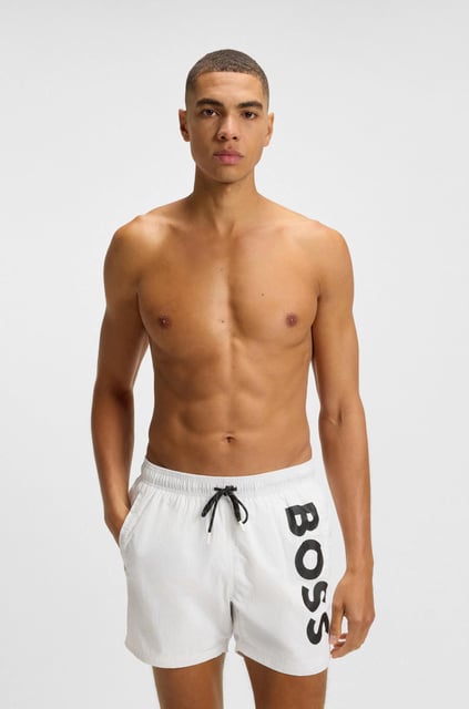 BOSS BOSS Erkek Logo Baskılı Hızlı Kuruyan Kumaş Beli İp Bağlamalı Beyaz Mayo 50514502-100