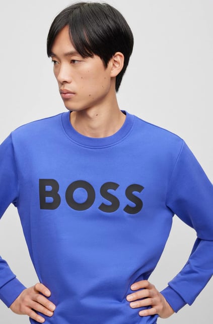 BOSS BOSS Erkek Marka Logo Detaylı Regular Fit Uzun Kollu Mavi Sweatshirt 50496642-508