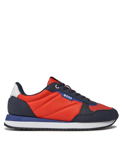 BOSS BOSS Erkek Marka Logolu Bağcıklı Kaydırmaz Tabanlı Günlük Kırmızı-Lacivert Sneaker 50503715-644
