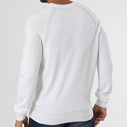 BOSS BOSS Erkek Marka Logolu Uzun Kollu Slim Fit Beyaz Kazak 50528739-100