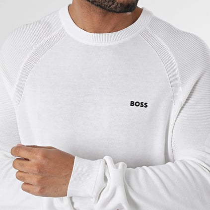 BOSS BOSS Erkek Marka Logolu Uzun Kollu Slim Fit Beyaz Kazak 50528739-100
