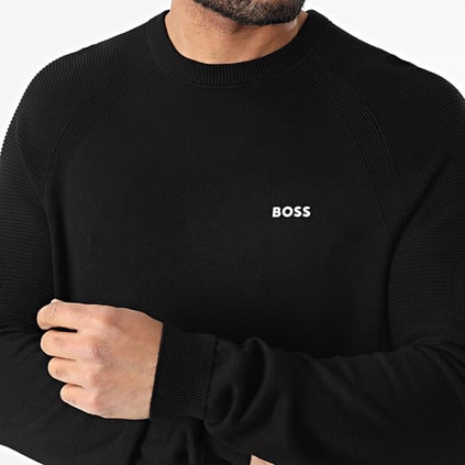 BOSS BOSS Erkek Marka Logolu Uzun Kollu Slim Fit Siyah Kazak 50528739-001