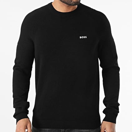 BOSS BOSS Erkek Marka Logolu Uzun Kollu Slim Fit Siyah Kazak 50528739-001