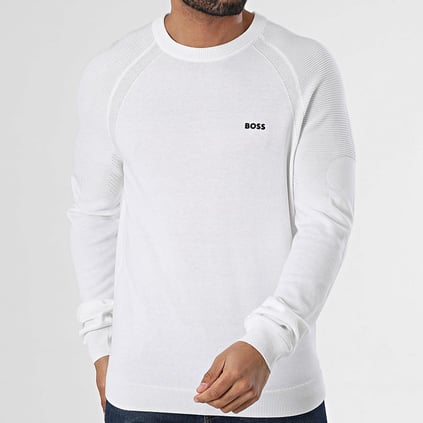BOSS BOSS Erkek Marka Logolu Uzun Kollu Slim Fit Beyaz Kazak 50528739-100