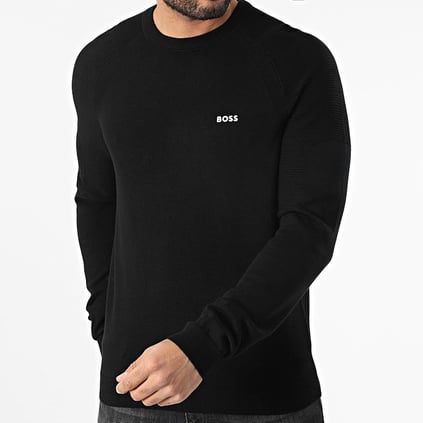 BOSS BOSS Erkek Marka Logolu Uzun Kollu Slim Fit Siyah Kazak 50528739-001