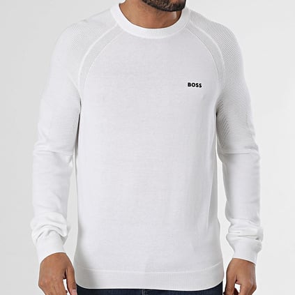 BOSS BOSS Erkek Marka Logolu Uzun Kollu Slim Fit Beyaz Kazak 50528739-100