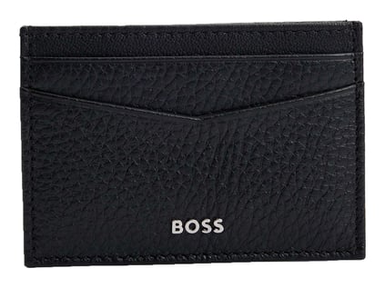 BOSS BOSS Erkek Metalik Logo Kabartmalı Para Klipsli Deri Siyah Kartlık 50529503-001