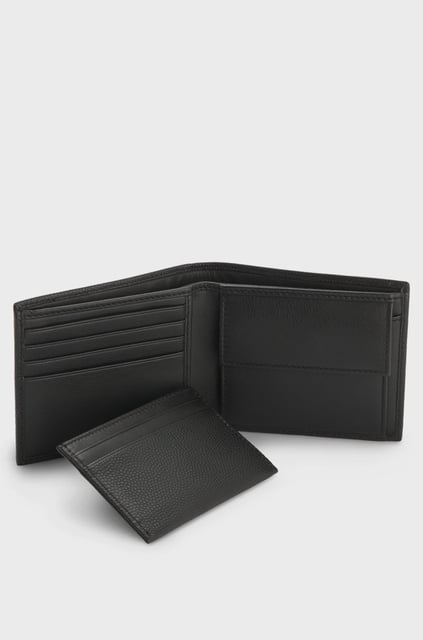 BOSS BOSS Erkek Metalik Parlak Logolu %100 Deri Harici Kartlık Dahil Siyah Cüzdan 50548800-001