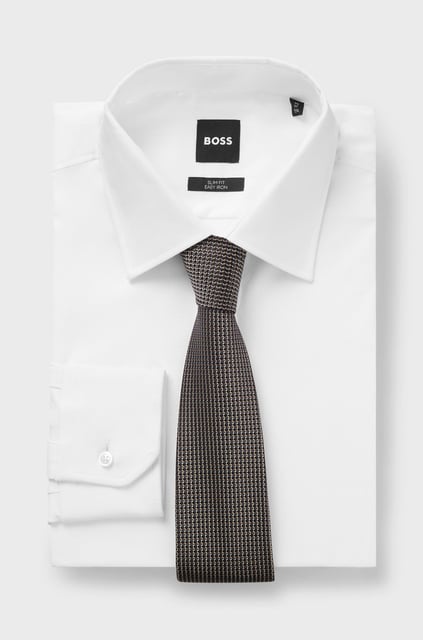 BOSS BOSS Erkek Mikro Desenli %100 Yumuşak İpek Bej Kravat 50544718-260