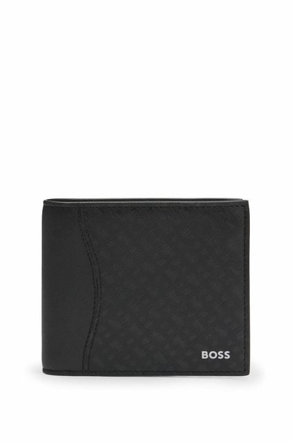BOSS BOSS Erkek Monogram Baskı Desenli Ana Para Bölmeli Ekstra Kart Bölmeli Deri Siyah Kartlık 50542379-002