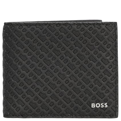 BOSS  BOSS Erkek Monogram Logo Dokulu Ekstra Kart Bölmeli %100 Deri Siyah Kartlık 50548798-001
