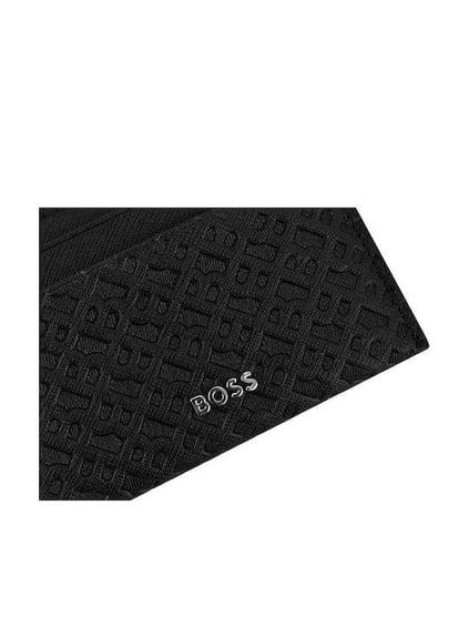 BOSS  BOSS Erkek Monogram Logo Dokulu Metalik Logo Desenli %100 Deri Siyah Kartlık 50548817-001