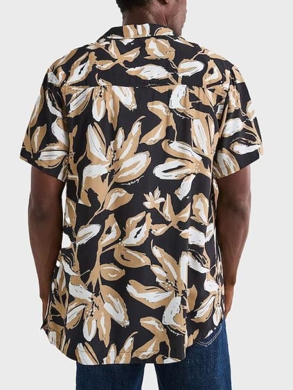 BOSS  BOSS Erkek Normal Kalıp Desenli Viskon Kumaş Kısa Kollu Siyah T-Shirt 50535793-004