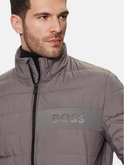 BOSS  BOSS Erkek Normal Kalıp Logo Detaylı Su İtici Kumaş Dik Yaka Uzun Kollu Gri Mont 50519237-212