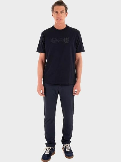 BOSS  BOSS Erkek Normal Kalıp Yuvarlak Yakalı Pamuklu Desenli Kısa Kollu Lacivert T-Shirt 50543874-402
