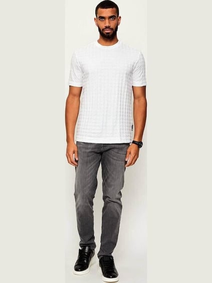 BOSS  BOSS Erkek Normal Kalıp Yuvarlak Yakalı Kare Desenli Yumuşak Pamuklu Kısa Kollu Beyaz T-Shirt 50545585-100