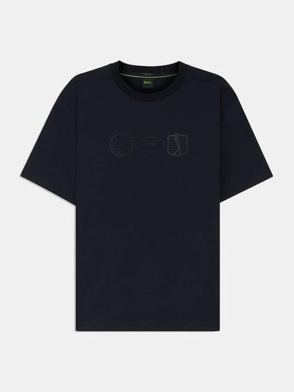 BOSS  BOSS Erkek Normal Kalıp Yuvarlak Yakalı Pamuklu Desenli Kısa Kollu Lacivert T-Shirt 50543874-402