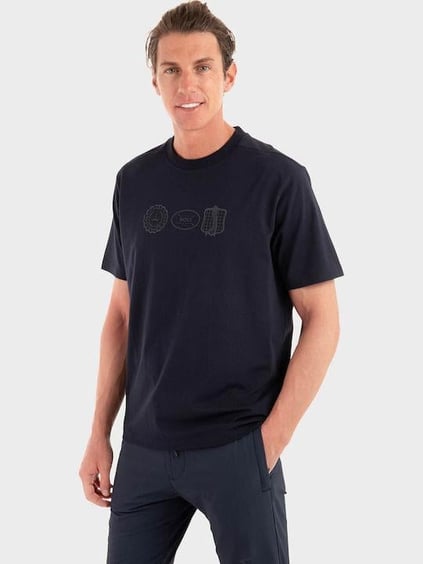 BOSS  BOSS Erkek Normal Kalıp Yuvarlak Yakalı Pamuklu Desenli Kısa Kollu Lacivert T-Shirt 50543874-402